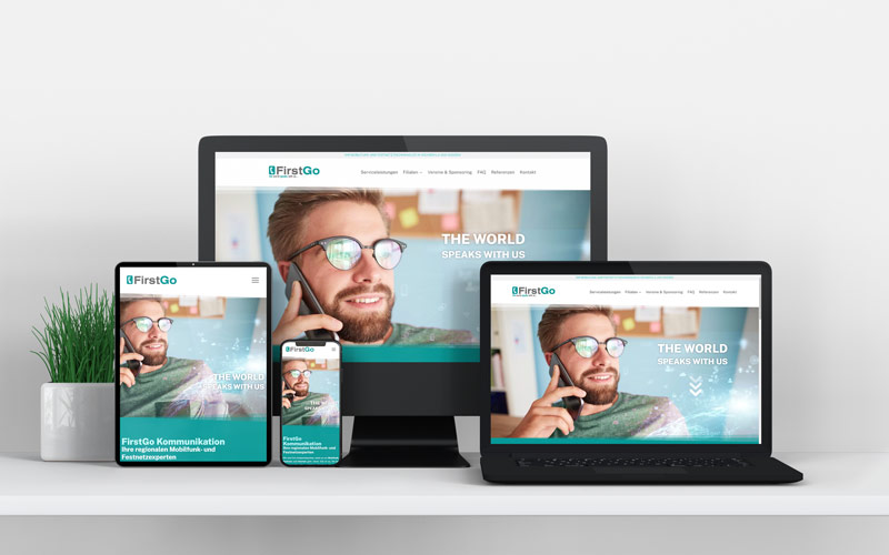 FirstGo Kommunikation Webseite in verschiedenen Geräten dargestellt