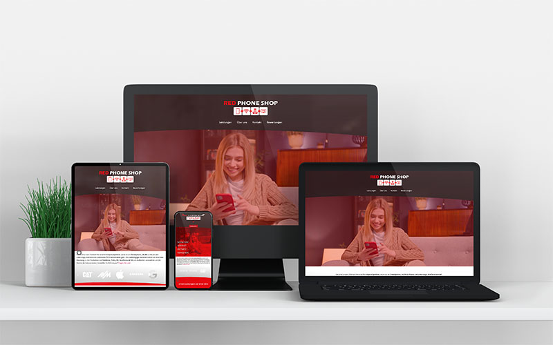 Red Phone Shop Webseite Webseite in verschiedenen Geräten dargestellt